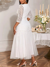 Elegant Mesh Patchwork Lace Hollow out Party Dress